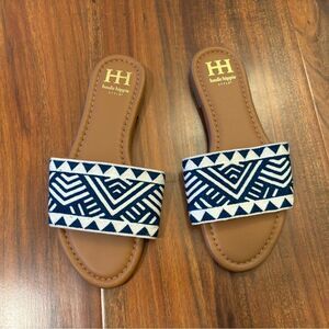 Haute Hippie Blue Aztec Embroidered Knit Slides NWOT